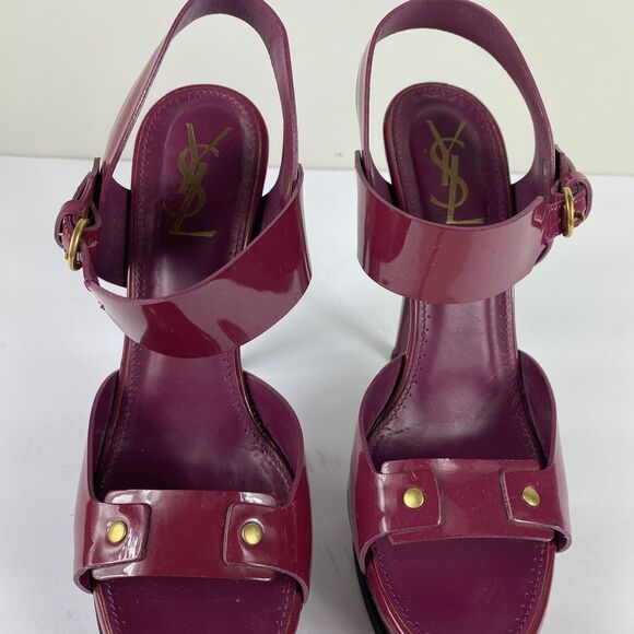 Yves Saint Laurent Tribute 75 Burgundy Patent Platform Heels Sz 40 US 10 Y2K VTG - Picture 5 of 13